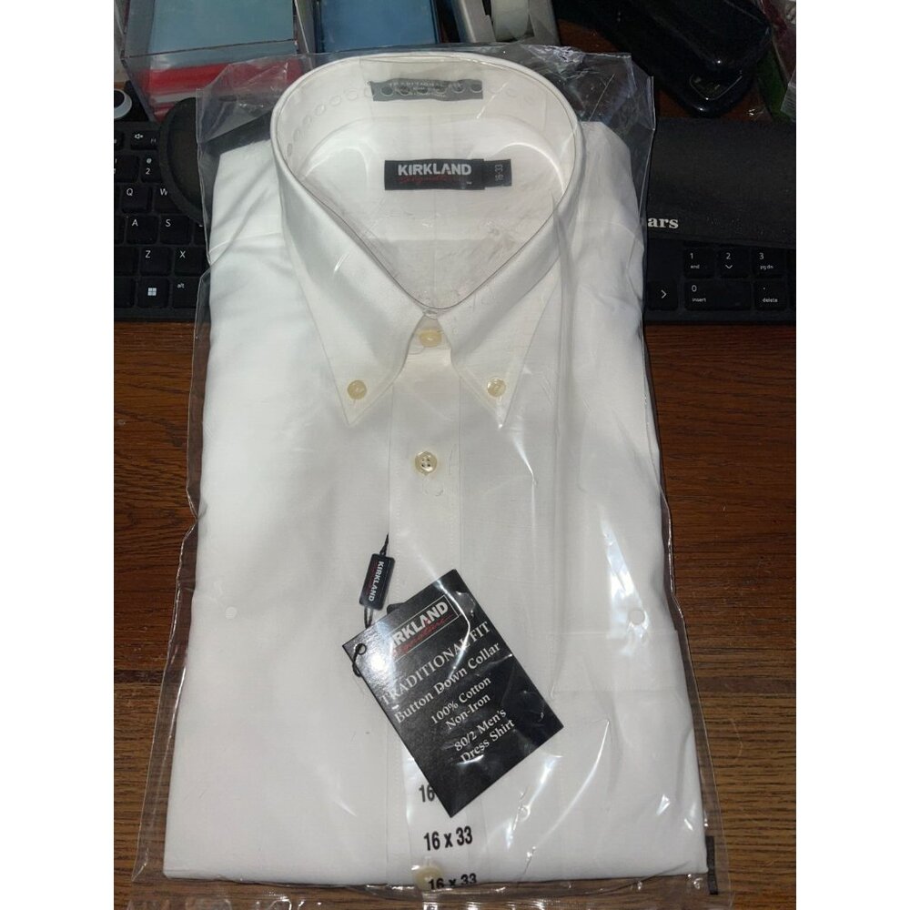 NWT Kirkland Men's White Button Up Shirt Size 16 x 33 NWT